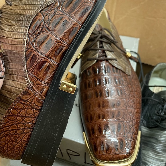 Men’s sz 12 Brown Two-Tone Snake, Gator & Gold Lemon Peppa Steppas - Picture 6 of 7